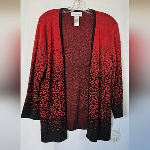 Alfred Dunner Shimmer Red And Black‎ Animal Print Cardigan NWT